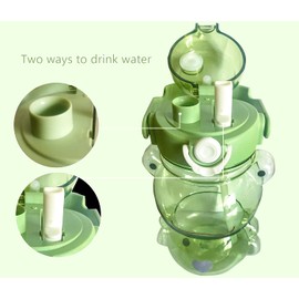 RAMAHP Kawaii frog straw bottle, frog water bottle with adjustable shoulder strap cute stickers, portable drinking cup for girls boys school office travel, green