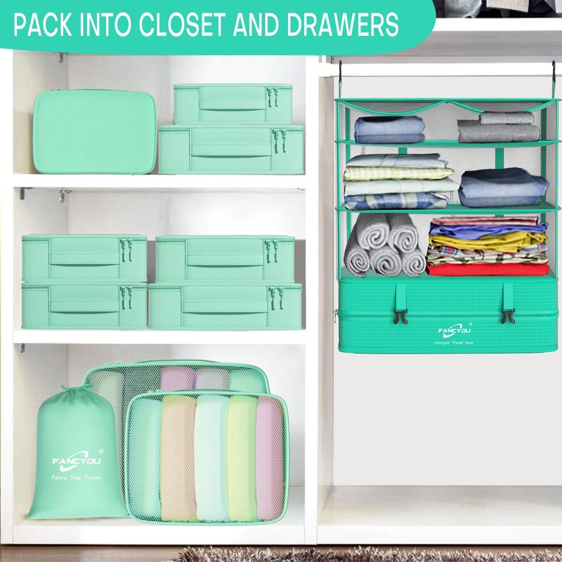 FANCYOU Compressible Packing Cubes Portable Hanging Closet Shelves 17"x12"x24" Extendable