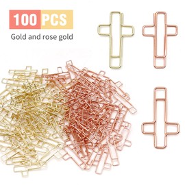 MDEOOSKY 100pcs Paper Clip Cross Bible Paper Clips, Notepads, Files, Folders, Bookmarks for Work, Study, Diary, 50 Rose Gold and 50 Gold Paper Clip