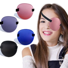 Vandorla 4 Pcs Eye Patch, Adjustable Eyepatch for Left and Right Eye, Medical Eye Patches for Adults and Kids Lazy Eye Pirate Costume, 4 Colors
