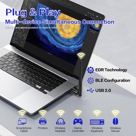 JAPOO USB BT Adapter for PC,BT 5.4 Dongle Receiver, Plug and Play, Supports Windows 11/10/8.1/7 for Desktop, Laptop,Farthest Distance can Reach 524 feet, Simultaneous Connection of Multiple Sevices