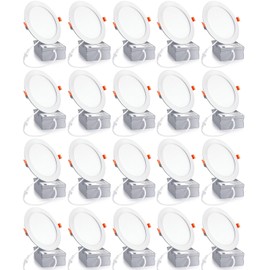 20 Pack 6 Inch Ultra-Thin LED Recessed Ceiling Light with Junction Box,6000K Daylight,Can lights12W110W Eqv,Canless Wafer Slim Panel Downlight,Led lights1050LM High Brightness (6000K, 6 Inch)