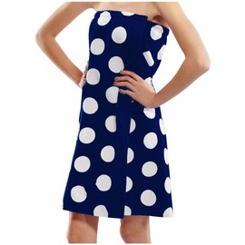 BY LORA Polka Dot Terry Cotton Women Shower Wrap Towels - Navy - S/M