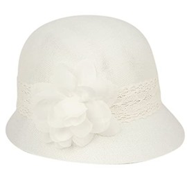 Angela & William - Cloche Hat - Women's - Women's Flower Clothe Summer Bucket Hats - White