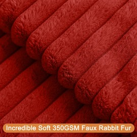 BAOLIZEGAO Double-Sided Faux Fur Plush Throw Pillow Covers 22x22 Set of 2 Fuzzy Striped Soft Cozy Pillowcase Luxury Decorative Pillows Square Fluffy Cushion Covers for Couch Bed Living Room,Red