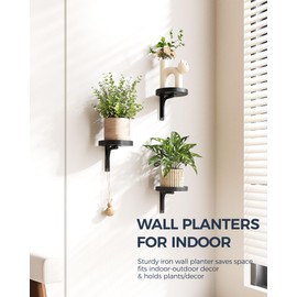 Bamworld Wall Plant Holder indoor Metal Plant Wall shelf 3 Pcs Wall Mounted Plant Holder Plant Hangers for Indoor Outdoor Decor Black