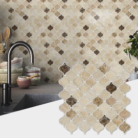 VICCI 12-Sheet Premium Peel and Stick Tile Sticker, Vinyl Self-Adhesive Kitchen Backsplash Tiles Decals 12"x12" Marble Design (Yellow & Brown)