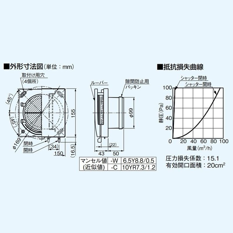 Panasonic Ventilation Fan Components [FY-GKF42G-W] Natural Air Supply Vent (No