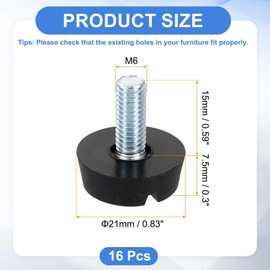 sourcing map 16Pcs M6 Thread Furniture Feet Levelers, 21x15mm Adjustable Leveling Table Feet, Screw on Furniture Glide Leveling for Chair Stool Legs, Black