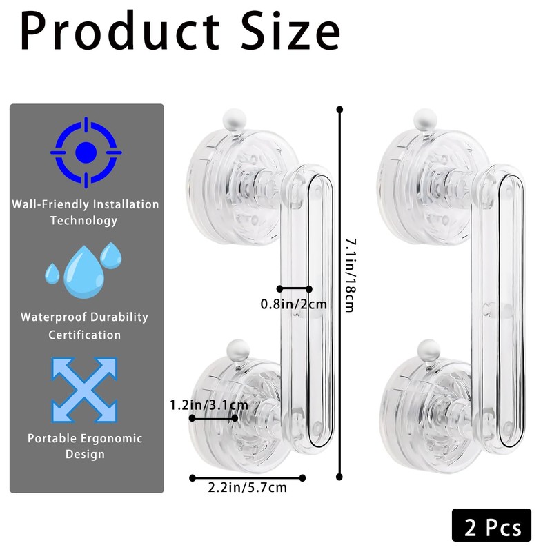 Transparent Non-Piercing Suction Grab Bar Heavy-Duty Waterproof Safety Handle for