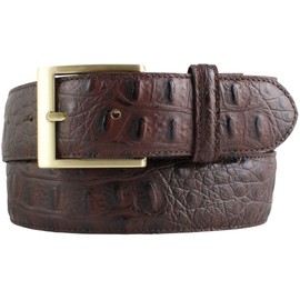 BELTINGER Belt with Golden Belt Buckle and Crocodile Embossed 4 cm Leather Belt 40 mm Crocodile Look Crocodile Pattern 4 cm, Brown, Gold
