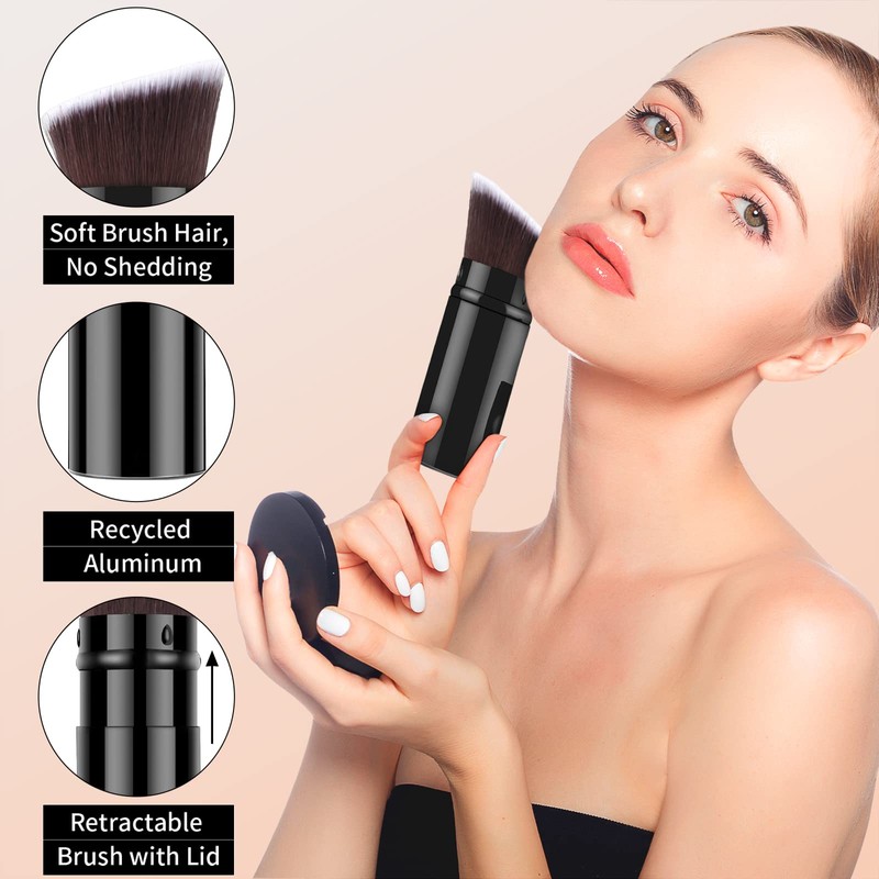 Falliny Retractable Foundation Makeup Brush, Travel Angled Kabuki Powder Brush