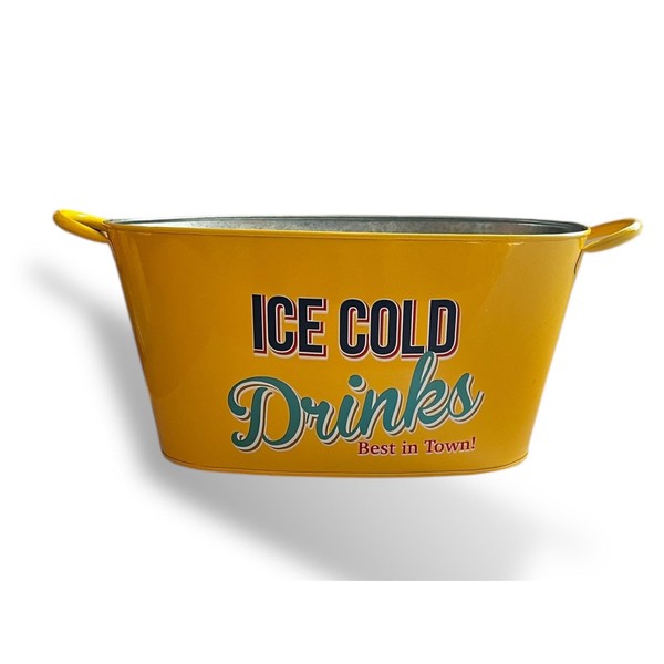 Retro Large Ice Cold Drinks Metal Bucket, Oval Party Beverage