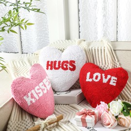 Soaoo 3 Pcs Valentine's Day Pillows 11.8'' Decorative Heart Shaped Pillows for Sofa Red White Pink Throw Pillows Cute Sofa Love Cushion for Indoors Home Outdoor Couch (Plush)