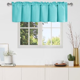 DWCN Valance Curtains for Living Room, Kitchen Valance Solid Short Topper, Rod Pocket Basement Curtain for Window Treatment, 1 Panel, 60 X 18 Inch, Aqua