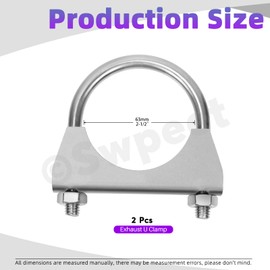 Swpeet 2 x 2.5 inch exhaust U clamp kit, 2-1/2 inch stainless steel silencer U-bolt clamp, universal heavy duty U-bolt silencer clamp, ideal for tip pipes connection