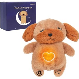 MOFUSAN Soothe Snuggle Dog Plush, Soothing Breathing Dog Stuffed Animal for Anxiety Adults and Kids, Lights Music and Realistic Breathing Motion