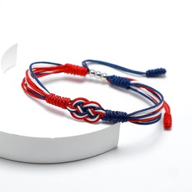 Red, White and Blue Patriotic Infinity Rope Bracelet Bohemian Style Braided Rope Surfer Bracelet for Men and Women