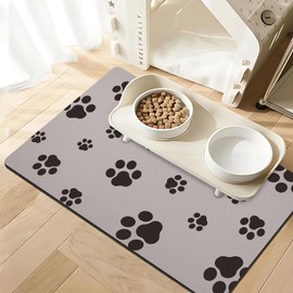 Pet Feeding Mat-Absorbent Dog Food Mat, 18"×30" Large Dog Mats for Food and Water, No Stain Fast Dry Cat Dog Water Bowl Mat with Footprints for Messy Drinkers