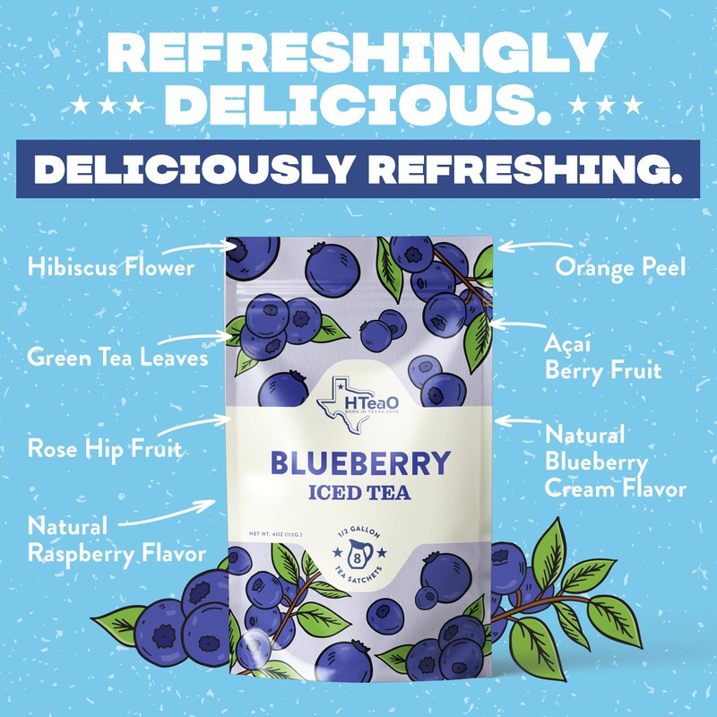 HTeaO Blueberry Green Tea – Texas-Style Flavored Iced Tea Bags