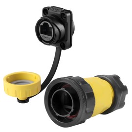 CNLINKO YM-20 RJ45 Waterproof Connector Kit, CAT6 Ethernet Port 8P8C Dual Port Port Panel Mounting Sockets, IP68 Waterproof Connector (Yellow RJ45 4-Hole Kit)