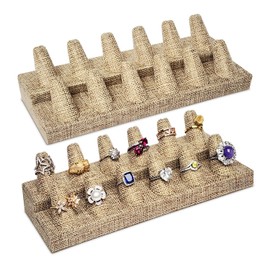 MOOCA 2 Pcs Set Ring Organizer for Showcase Display Drawer, 12 Short Ring Storage Holder, Jewelry Display Stands, Showcase Up to 24 Rings, Burlap, 8 1/4 W x 3 1/4 D x 2 1/2 H in