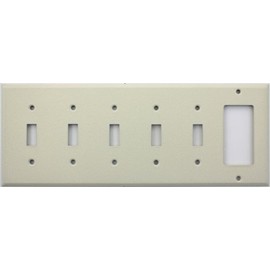 Ivory Wrinkle 6 Gang Wall Plate - 5 Toggle Switches 1 Single GFI/Rocker Opening