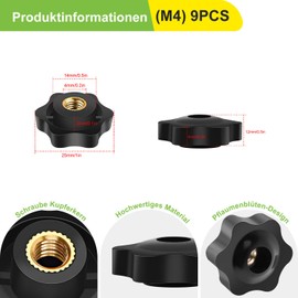 Star Grip Nut M4 Star Grip Star Nuts Diameter 25 mm 9 Pieces Internal Thread Clamping Knob Plastic Grip Nuts Black for Machines and Systems Furniture Machine Tools Fitness Equipment