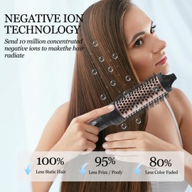 K&K 1 1/2 Inch Ceramic Tourmaline Ionic Heated Round Brush Curling Brush Creates Blowout Look -Creates Root Volume & Loose Curls Volume Curls Dual Voltage Hair Styling Tool (Black, 1.5 Inch)