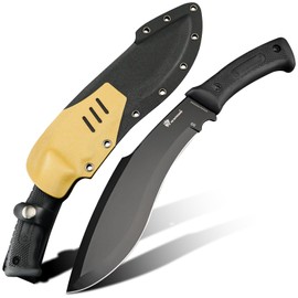 HX Outdoors 14 Inch Bush Machete Kukri Knife, Premium D2 Steel Full Tang Gardening Machete Knife with Kydex Sheath for Outdoor, Camping, Clearing Brush (Black)