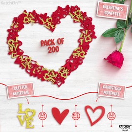 KatchOn, Red and Gold Heart and LOVE Confetti - Pack of 200 | Heart Shaped Confetti, Love Letter Confetti for Valentines decorations | Valentines Confetti, Valentines Table Decorations | Wedding Decor
