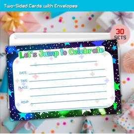 XIAOPNN Jump Party Birthday Invitation for Boys Girls, Kids Trampoline Jumping Birthday Party Supplies, LET'S JUMP & PLAY, 30 Cards With 30 Envelopes.