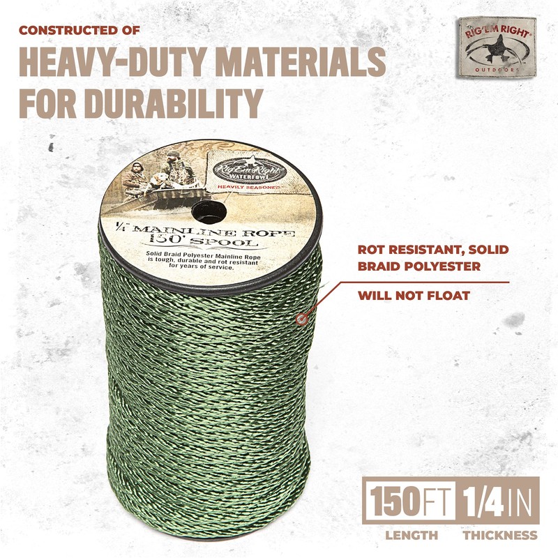 Rig'Em Right Waterfowl 1/4" Solid Braided Olive Green Polyester Utility