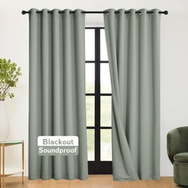 RYB HOME 3-in-1 Soundproof - Blackout - Thermal Insulation Living Room Divider Curtains, Large Bay Window Curtains for Bedroom Theatre Office Backdrop, Sage Green, W 62 x L 84 inches, 2 Panels