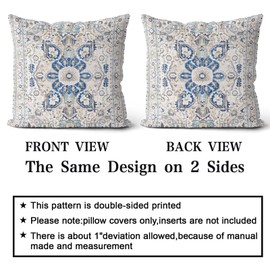Snycler Grey Blue Boho Style Throw Pillow Cover Set of 2 Ethnic Design Pattern Short Plush Carpet Tribal Pattern Throw Pillow Case 18x18 inch Cushion Cover Home Office Decorative Square