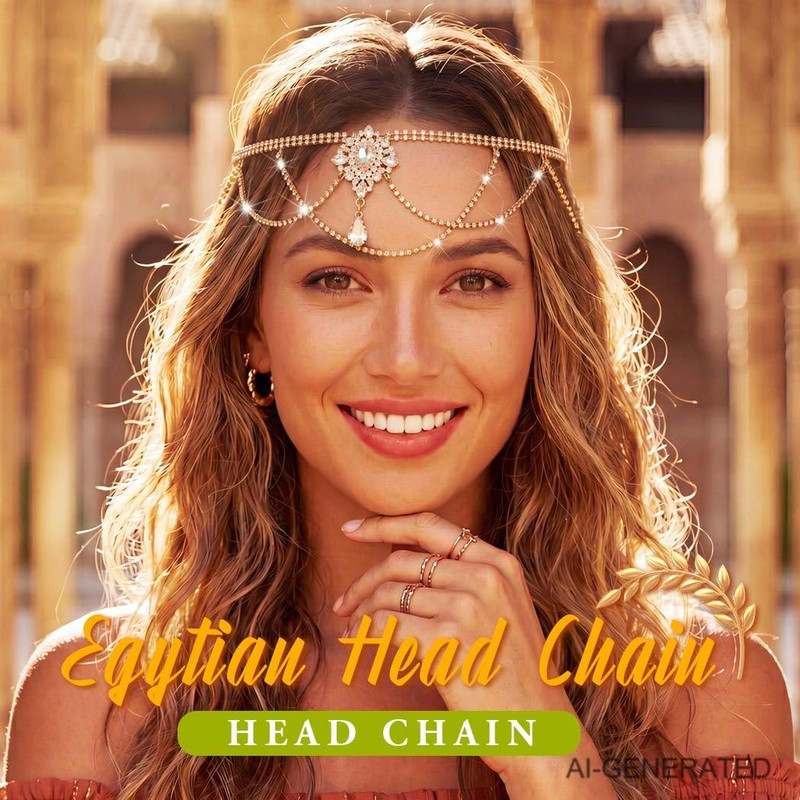 Sixexey Boho Egyptian Head Chain Gold Rhinestone Headpiece for Women