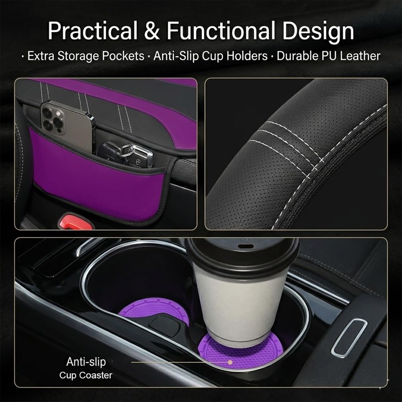 10PCS Car Interior Accessories Sets,Steering Wheel Cover, Seat Belt Cover