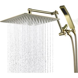 G-Promise All Metal 12 Inch Rainfall Shower Head with Handheld Spray Combo| 3 Settings Diverter|Adjustable Extension Arm with Lock Joints |71 Inches Stainless Steel Hose (Polished Brass)