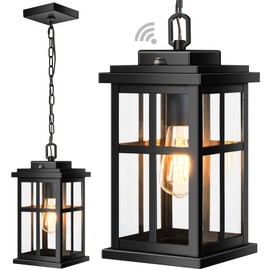 OPAXIS Dusk to Dawn Outdoor Hanging Lights, 14.5 inch Large Black Waterproof Hanging Light Fixture, 100% Aluminum Anti-Rust Outdoor Ceiling Light for Porch, Doorway, Garden, E26 Socket