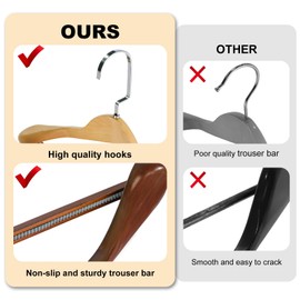 Qiviluto 2 Pack Suit Hangers for Men is a Wooden Hanger with Non Slip Pants Bar and 2 Pack Suit Moistureproof Cover, It's a Better, Higher-end Jacket and Sweater Hangers (Natural)