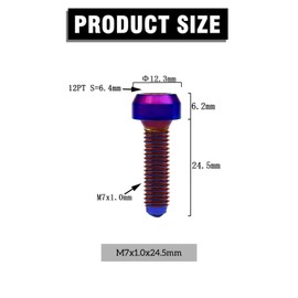 Rison Titanium Screw, M7 x 1 x 24.5 mm, M7 Titanium Split Rim Bolt, GR5 Screw, 5 Pieces (M7 x 1 x 24.5, Blue Burning)