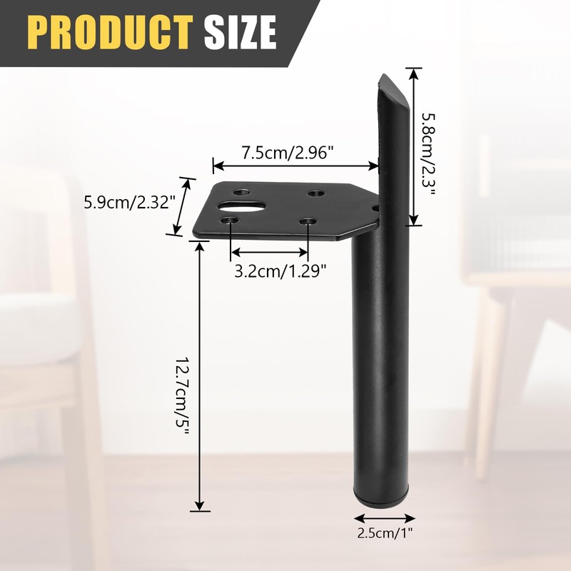 LifCratms 4Pcs Metal Furniture Legs 5 Inch, Matte Black Heavy