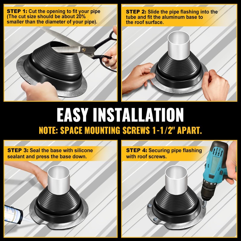 VIVIDA #6 EPDM Metal Roof Pipe Flashing Boot, Flexible Roof