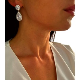 ONDEGO® Zirkonia SILBER Tropfen Strass Ohrringe Glitzer Ohrhänger Schmuck Creolen lang Geschenk XXL lang