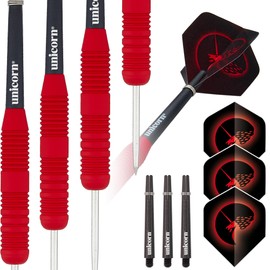 Unicorn Steel Tip Darts Set | Core Plus | Smooth Comfortable Rubberised Brass Barrels | Red | 23 g