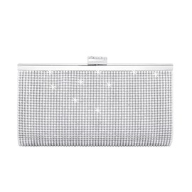 Rhinestone Clutch Purses for Women Evening Party Bags Sparkly Silver Purse Wedding Clutch Glitter Wristlet Wallet Envelop Clutch Crossbody Shoulder Bag Mini Club Purse with Detachable Chain