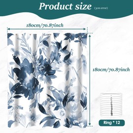 Watercolor Flower Shower Curtain, Easy to Install Fabric Shower Curtain Elegant, Flower Fabric Shower Curtains, Waterproof Wildflower Bathroom Curtain for Your Home (Blue)