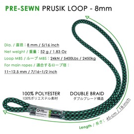 GM CLIMBING 8mm (5/16") Prusik Loop Pre-Sewn 18 inches