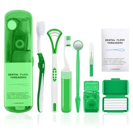 Kit portátil de cuidado oral de ortodoncia – Kit de cuidado dental de ortodoncia para llaves con estuche de viaje, incluye cepillos de dientes en forma de V/U, enhebradores de hilo dental y cera