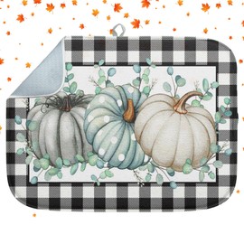 Sanwarm Absorbent Dish Drying Mat for Kitchen, 16" x 18", Pumpkin Fall